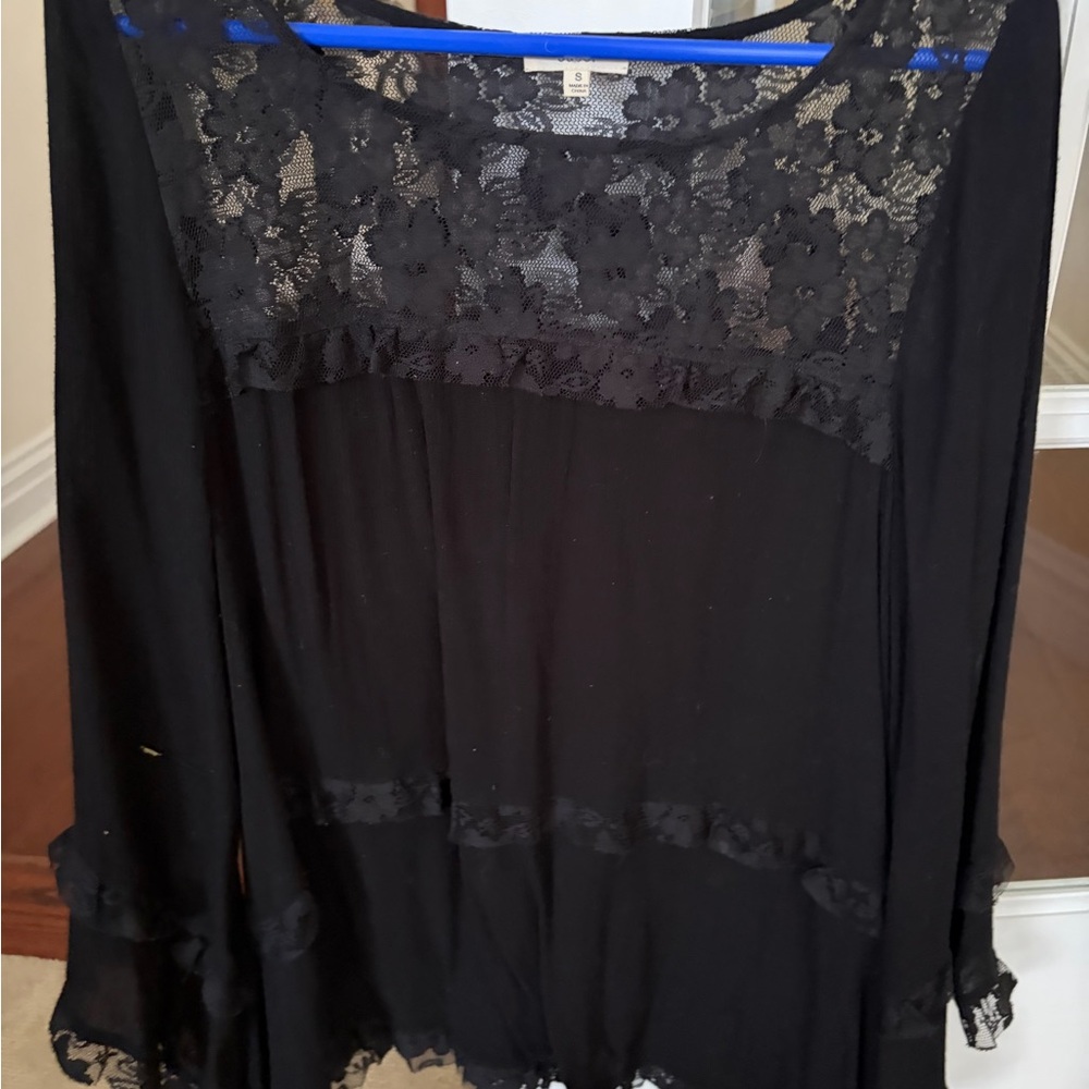 Easel Black Lace Detail Women's Blouse